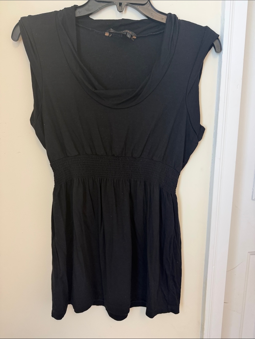 BCBGMaxAzria Black Cowl-Neck Smocked-Waist Tank